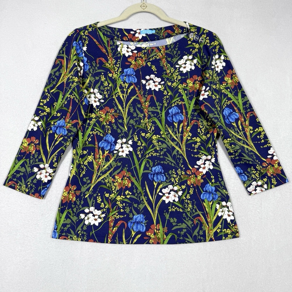 J McLaughlin Top Womens Small Catalina Cloth 3/4 Sleeve Garden Floral Print Iris